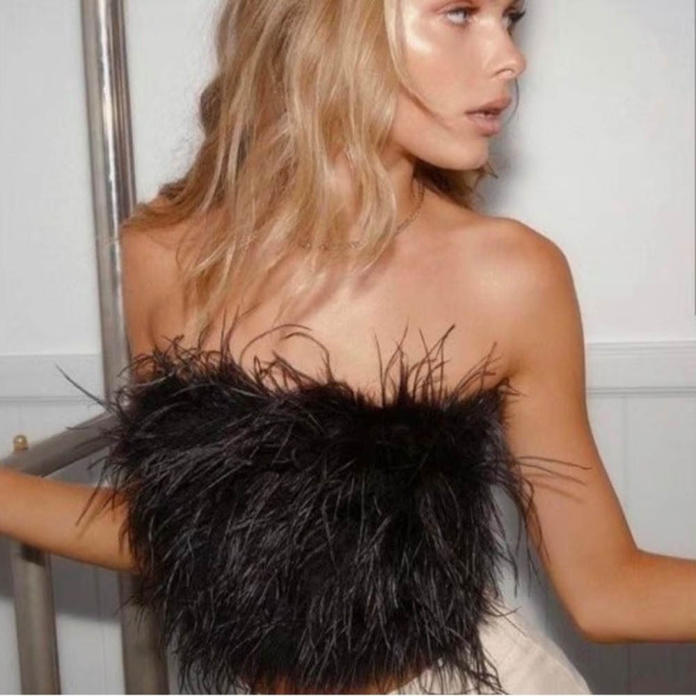Peppermayo Black Feather Tube Top